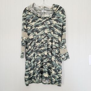 Frumos Jersey Knit Camouflage Hooded Pullover,  Lightweight,  Sz L